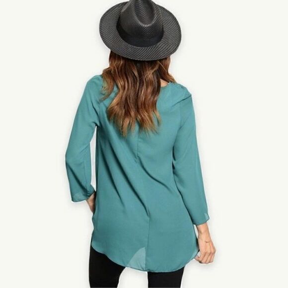 *Clearance* True Light Teal Chiffon Blouse - Picture 3 of 3